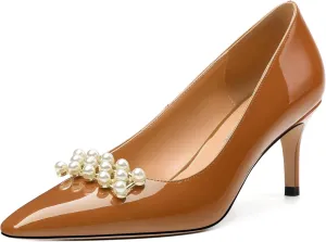 Women's Pearl Heels Pumps, Fashion Pointed Toe High Stiletto Heels Wedding Prom Dress Shoes for Women