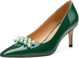 Women's Pearl Heels Pumps, Fashion Pointed Toe High Stiletto Heels Wedding Prom Dress Shoes for Women