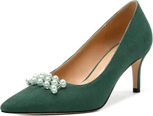 Women's Pearl Heels Pumps, Fashion Pointed Toe High Stiletto Heels Wedding Prom Dress Shoes for Women