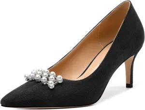 Women's Pearl Heels Pumps, Fashion Pointed Toe High Stiletto Heels Wedding Prom Dress Shoes for Women