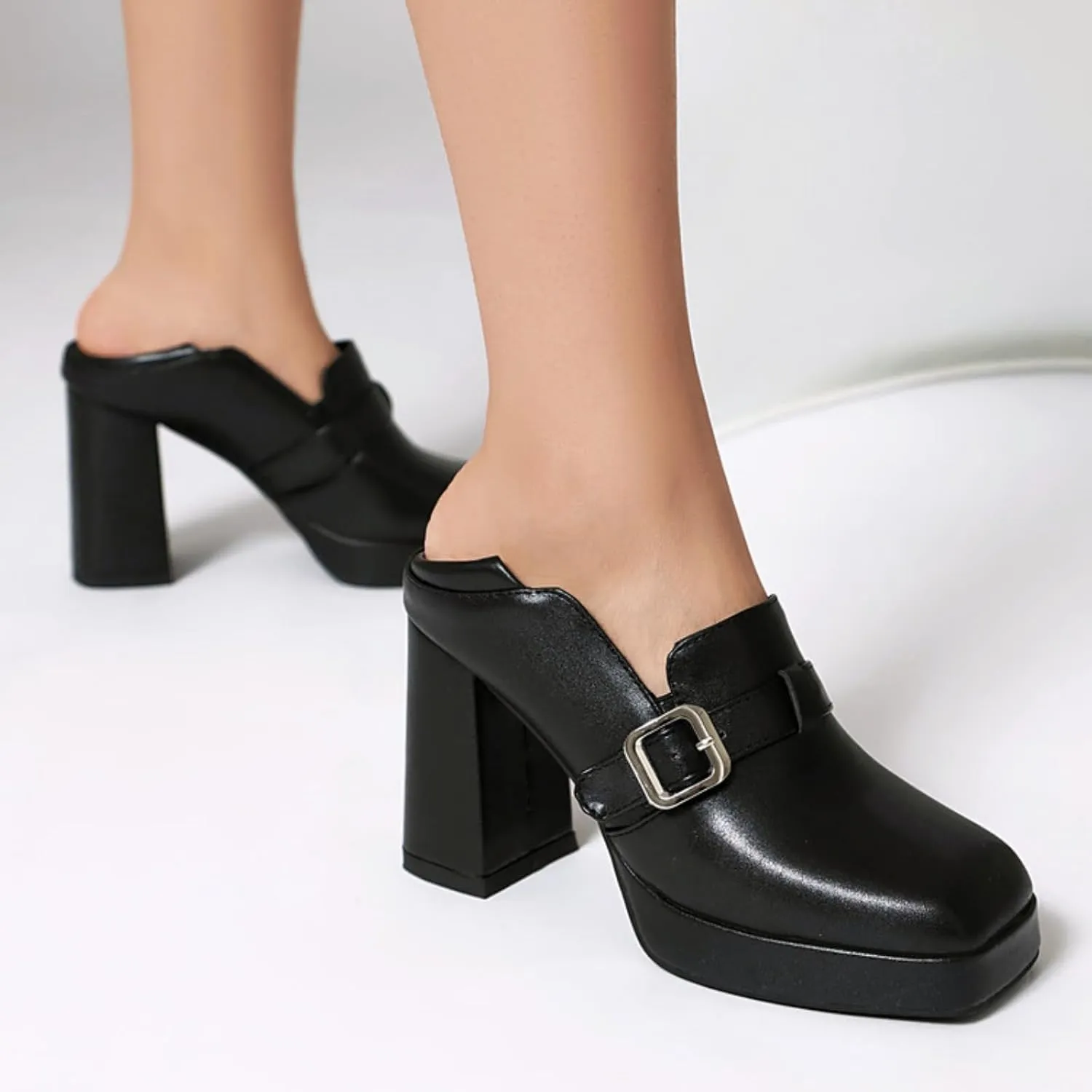 Women's Platform Square Closed Toe Chunky Block High Heels Mary Jane Pumps Fashion Strap Buckle Wedding Party Prom Dating Dress Shoes