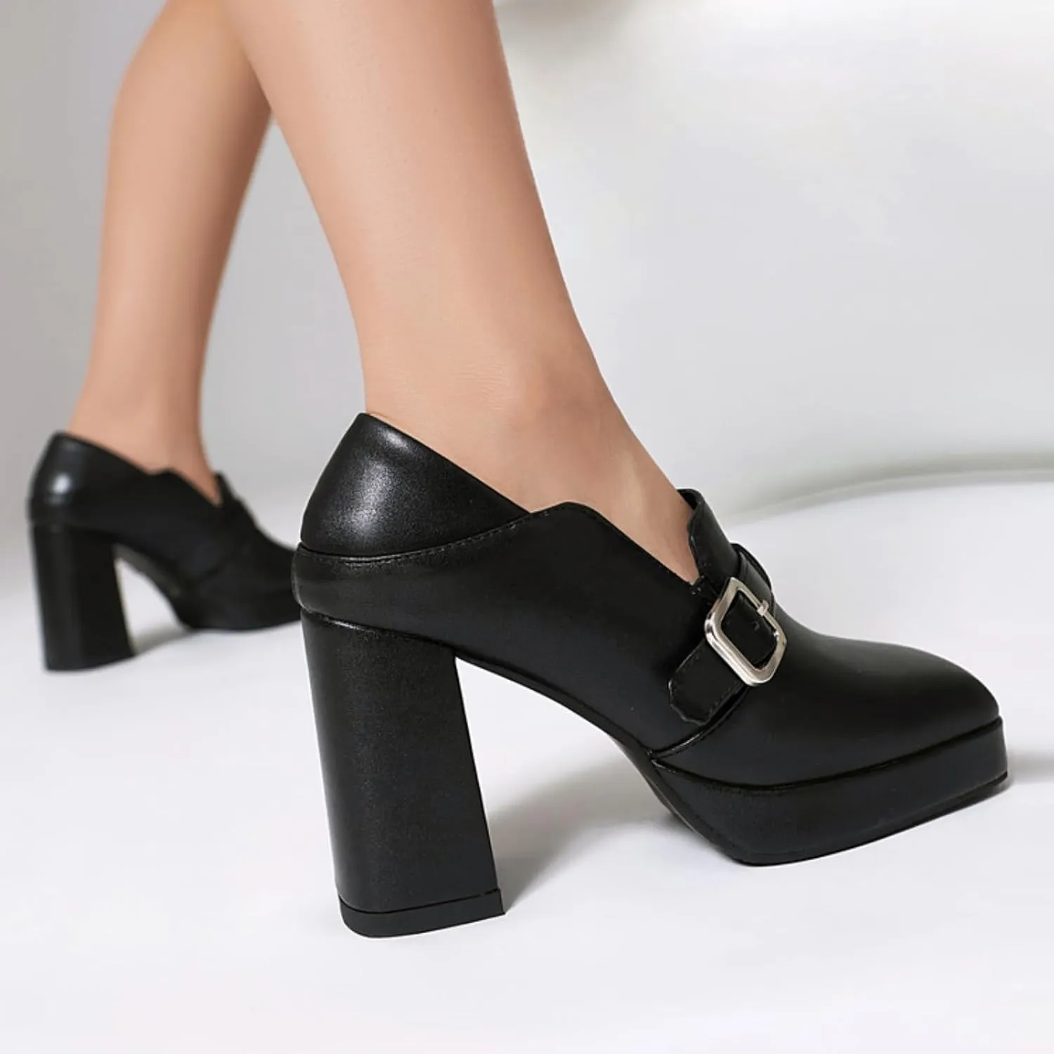 Women's Platform Square Closed Toe Chunky Block High Heels Mary Jane Pumps Fashion Strap Buckle Wedding Party Prom Dating Dress Shoes