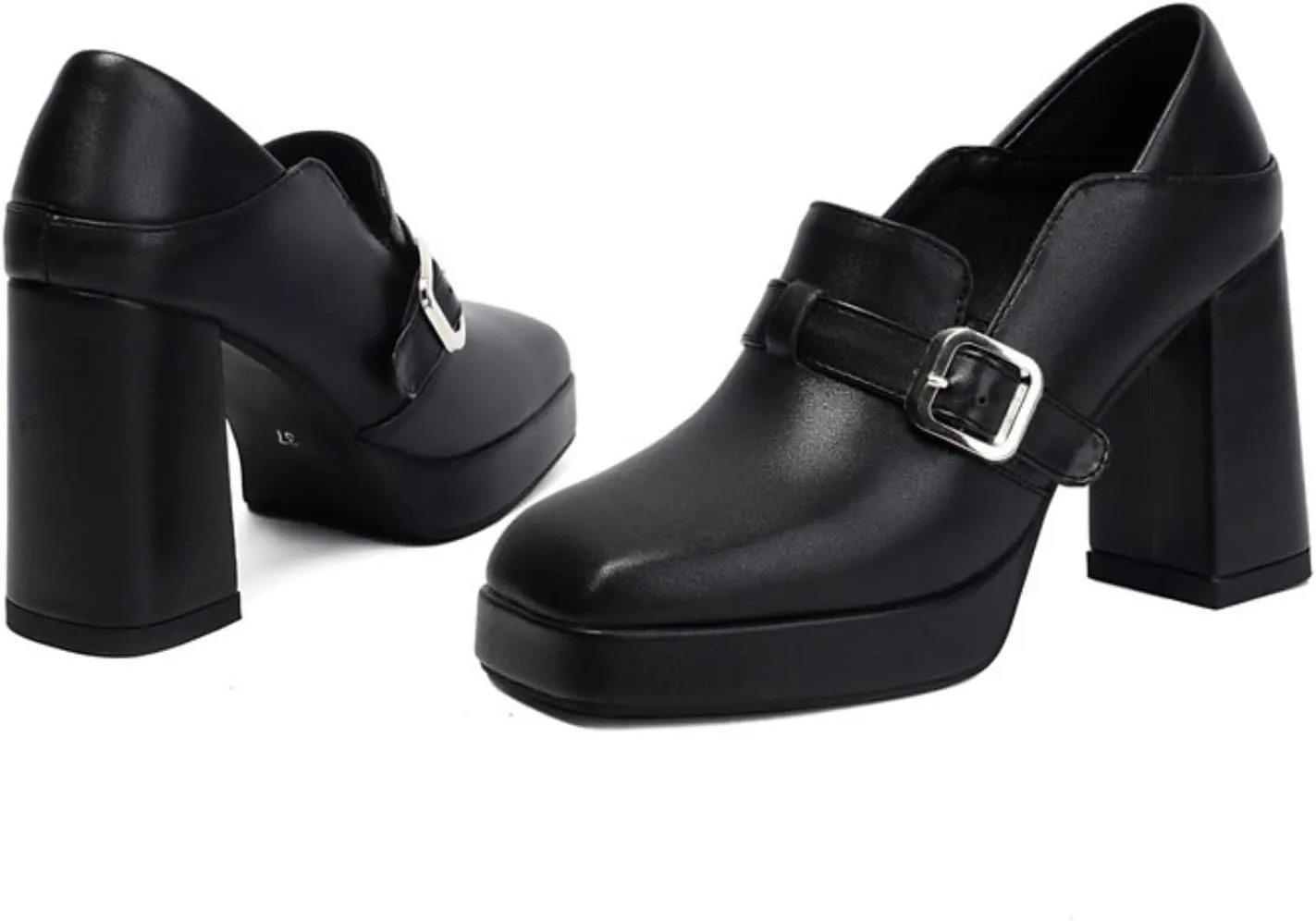 Women's Platform Square Closed Toe Chunky Block High Heels Mary Jane Pumps Fashion Strap Buckle Wedding Party Prom Dating Dress Shoes