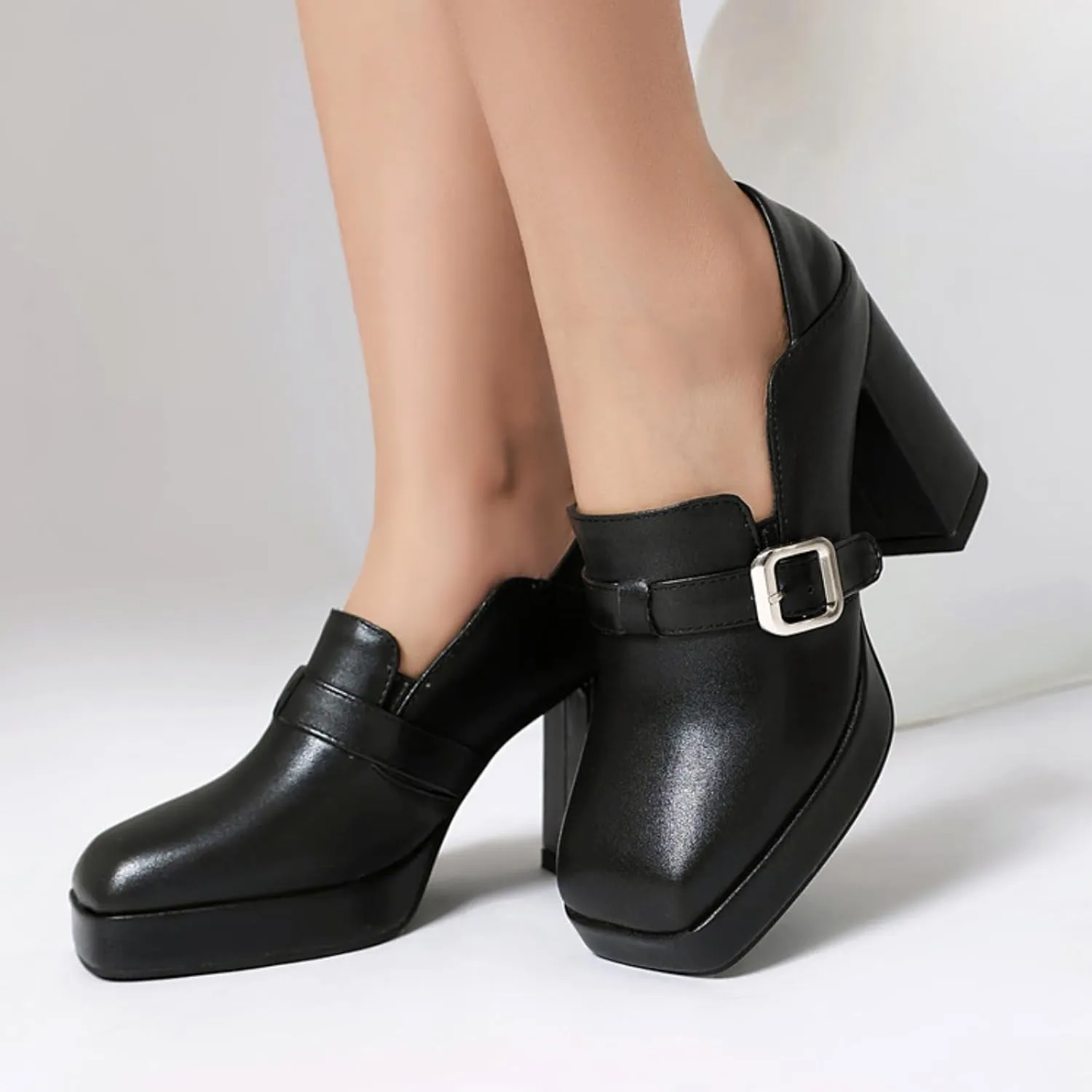 Women's Platform Square Closed Toe Chunky Block High Heels Mary Jane Pumps Fashion Strap Buckle Wedding Party Prom Dating Dress Shoes