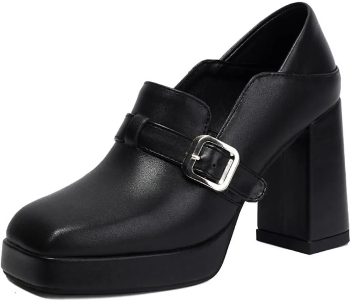 Women's Platform Square Closed Toe Chunky Block High Heels Mary Jane Pumps Fashion Strap Buckle Wedding Party Prom Dating Dress Shoes