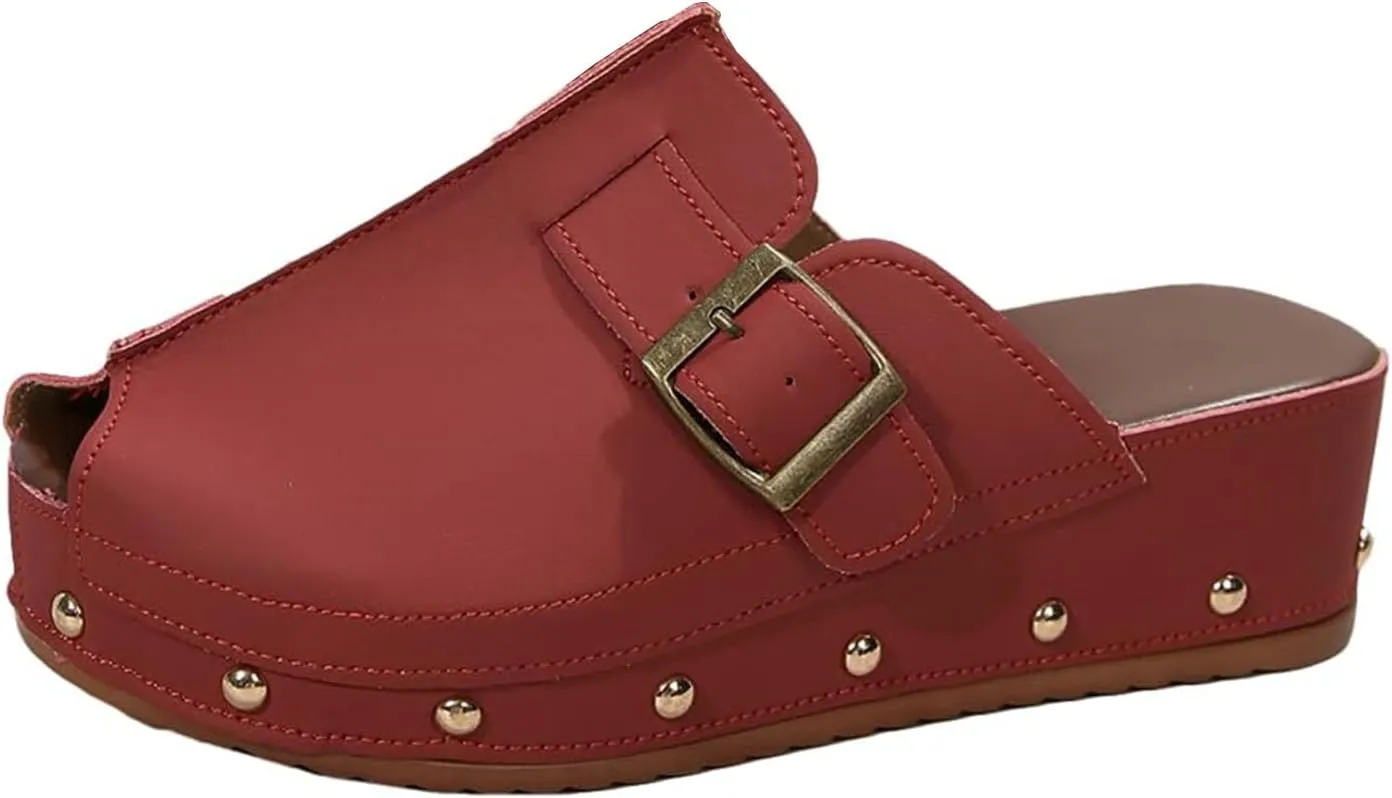 Women's Platform Wedge Sandals Chunky Heel Fish Mouth Platform Sandals Anti-Slip & Wear-Resistant Shoes Locking Design Walking Sandal Slip on Mules and Clogs