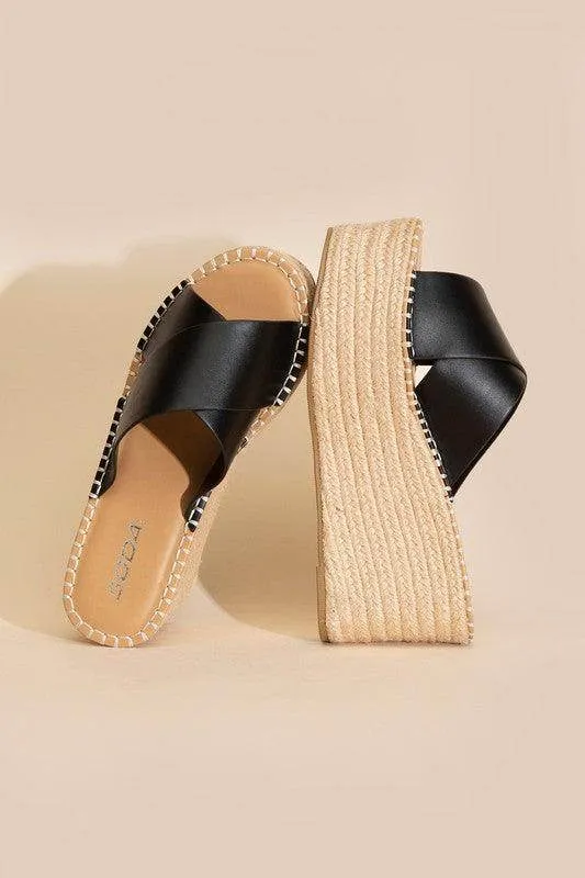 Womens Raffia Platform Slides
