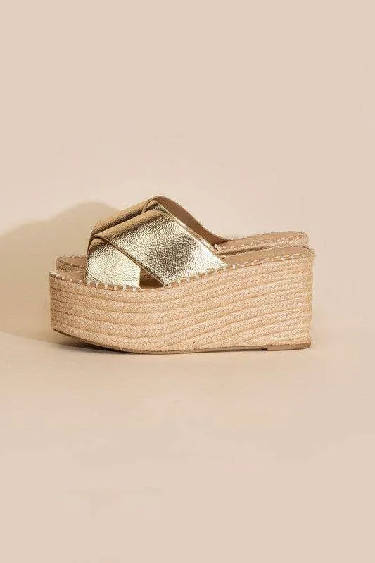 Womens Raffia Platform Slides