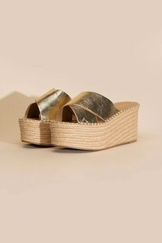 Womens Raffia Platform Slides