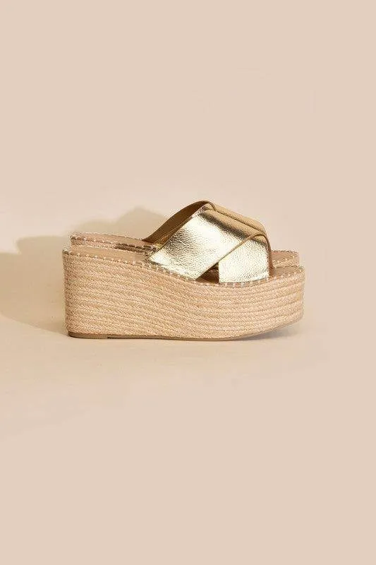 Womens Raffia Platform Slides