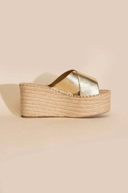 Womens Raffia Platform Slides