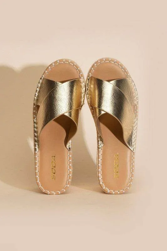Womens Raffia Platform Slides