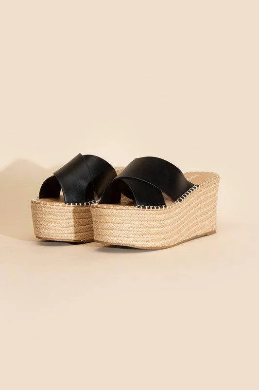 Womens Raffia Platform Slides