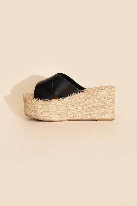 Womens Raffia Platform Slides