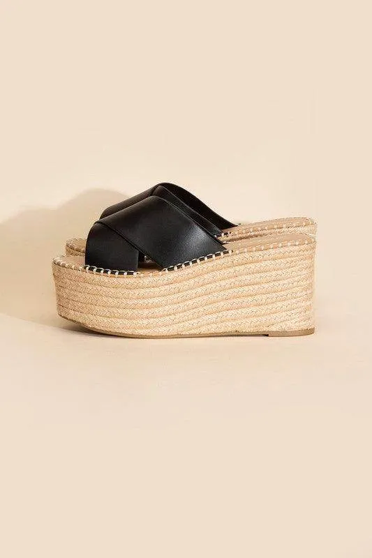 Womens Raffia Platform Slides