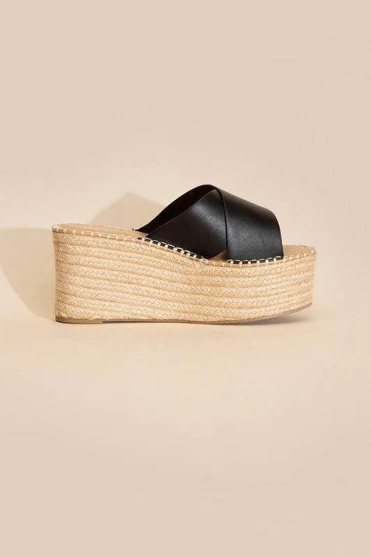 Womens Raffia Platform Slides