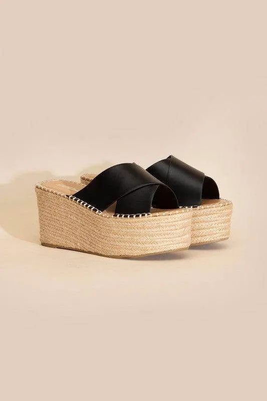Womens Raffia Platform Slides