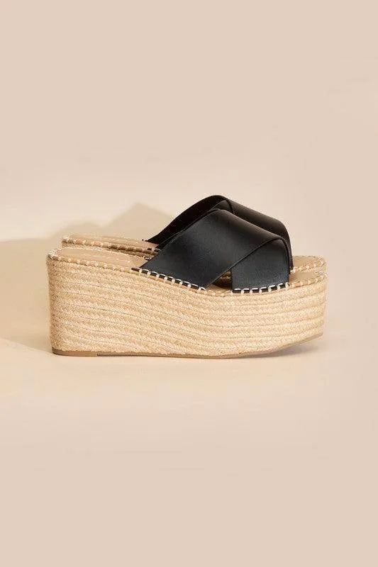 Womens Raffia Platform Slides