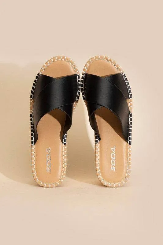 Womens Raffia Platform Slides