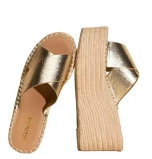 Womens Raffia Platform Slides