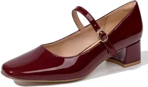 Women's Retro Square Toe Shallow Cut Mary Jane Shoes Fashion Patent Leather Handmade Buckle Low Heels Mary Jane High Heels