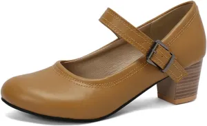 Women's Round Toe Closed Low Chunky Heel Block Ankle Strap Buckle Mary Jane Shoes Comfort Office Work Wedding Party Dress Pumps