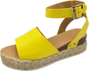 Women's Sandals Dressy Casual 2025 Summer Open Toe Buckle Ankle Strap Espadrilles Flatform Shoes Comfy Wedge Sandal