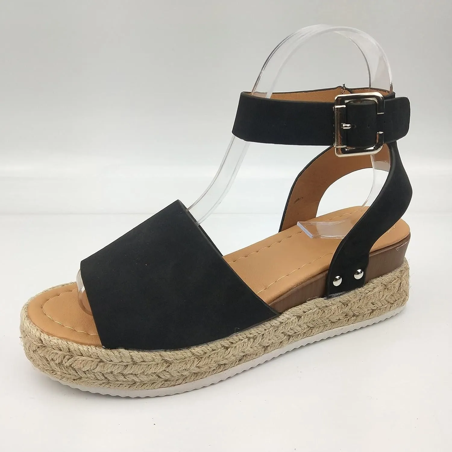 Women's Sandals Dressy Casual 2025 Summer Open Toe Buckle Ankle Strap Espadrilles Flatform Shoes Comfy Wedge Sandal