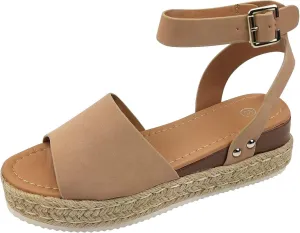 Women's Sandals Dressy Casual 2025 Summer Open Toe Buckle Ankle Strap Espadrilles Flatform Shoes Comfy Wedge Sandal