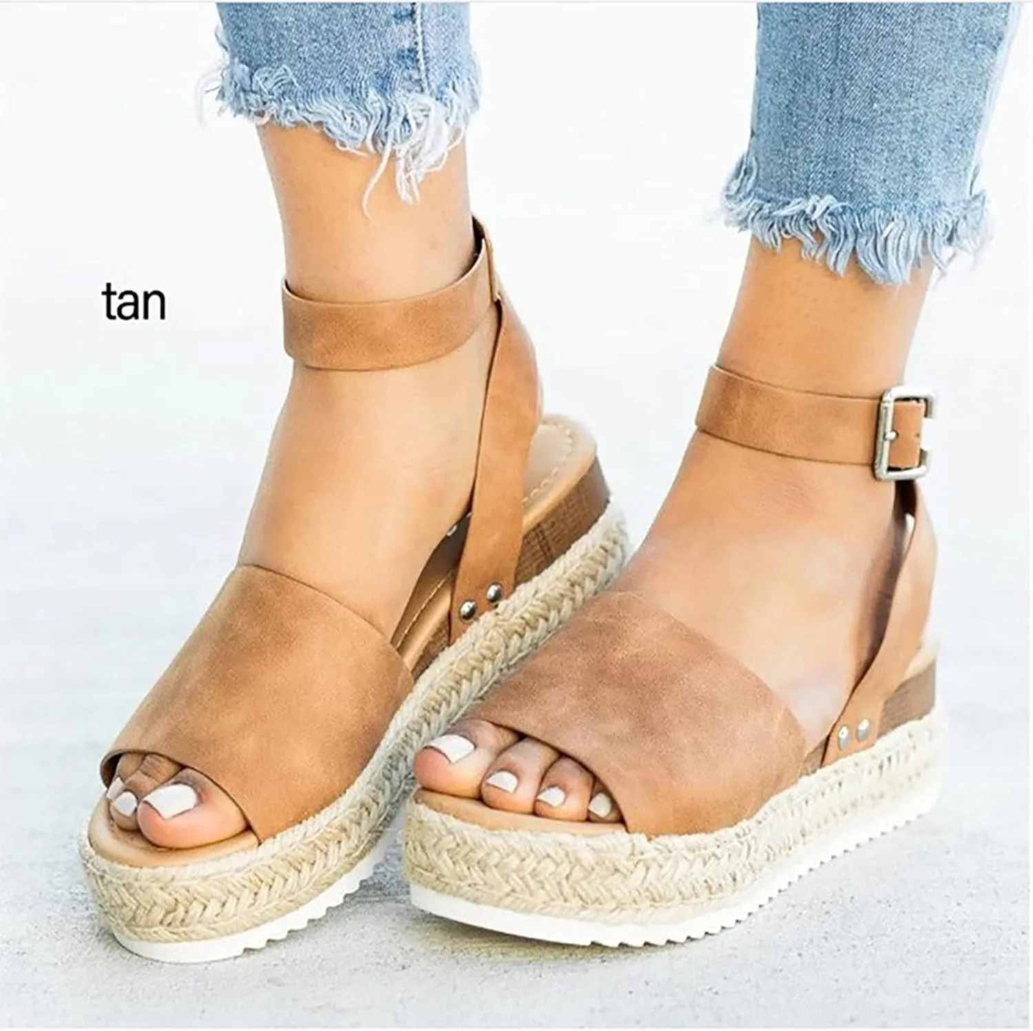 Women's Sandals Dressy Casual 2025 Summer Open Toe Buckle Ankle Strap Espadrilles Flatform Shoes Comfy Wedge Sandal
