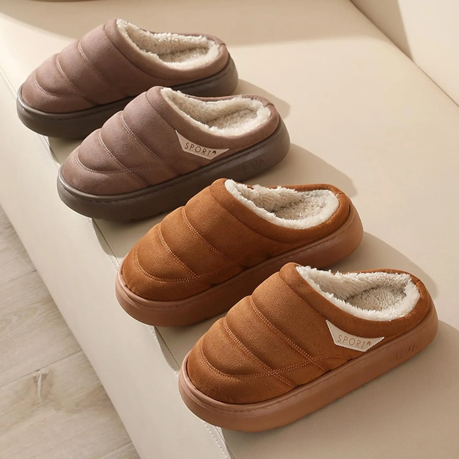 Womens Slippers Fur Fleece Lined Non Slip Slipper Sort Sole Flat Slipper Slip On Bedroom Slippers for Men Indoor