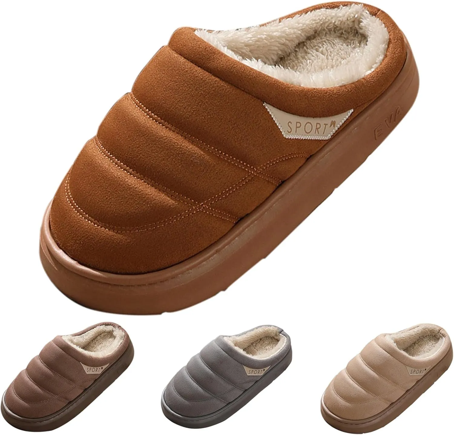 Womens Slippers Fur Fleece Lined Non Slip Slipper Sort Sole Flat Slipper Slip On Bedroom Slippers for Men Indoor