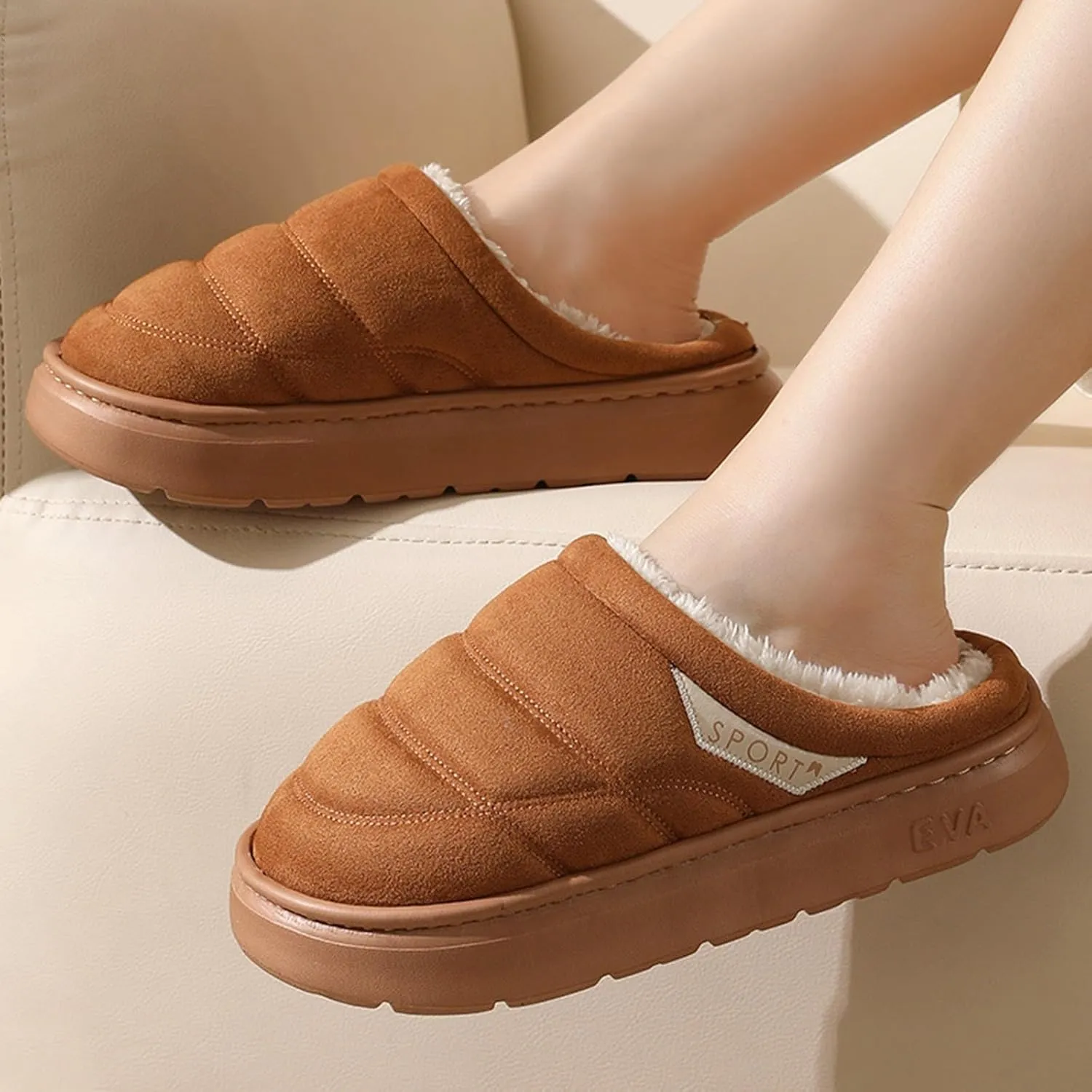 Womens Slippers Fur Fleece Lined Non Slip Slipper Sort Sole Flat Slipper Slip On Bedroom Slippers for Men Indoor