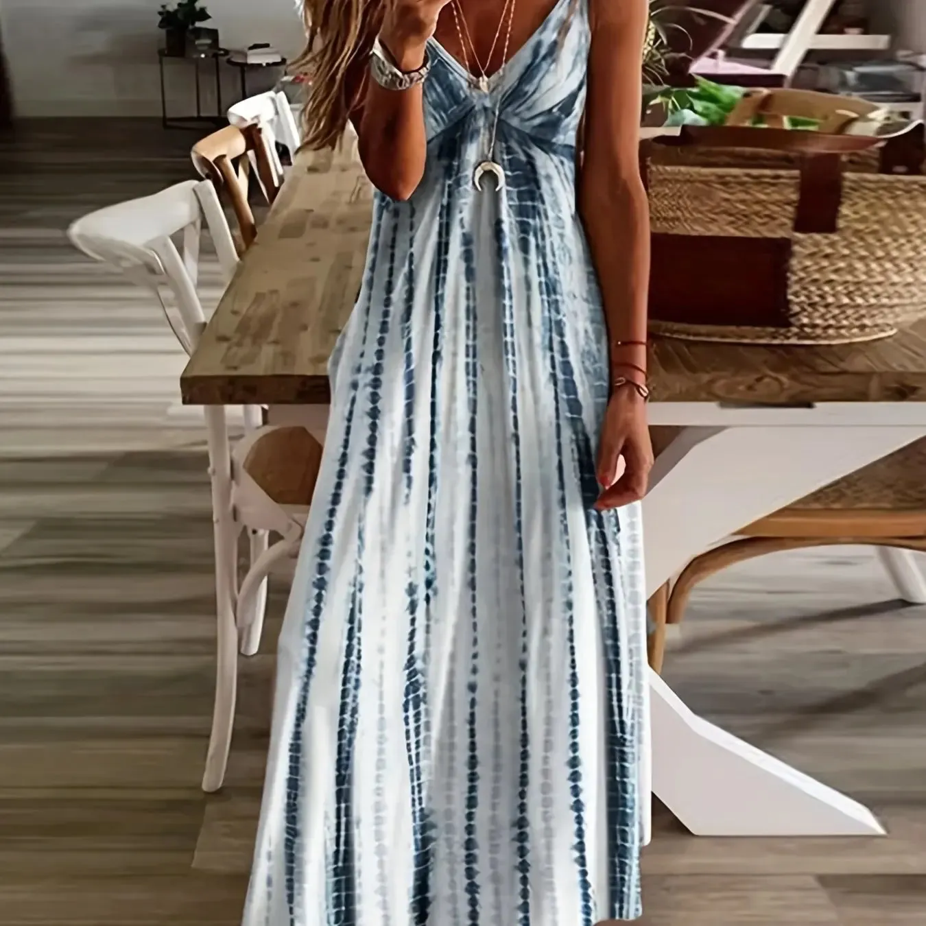 Women's Summer Dresses Casual Fashion Ankle Sleeveless Bohemian Print Beach Resort Style Long Dress