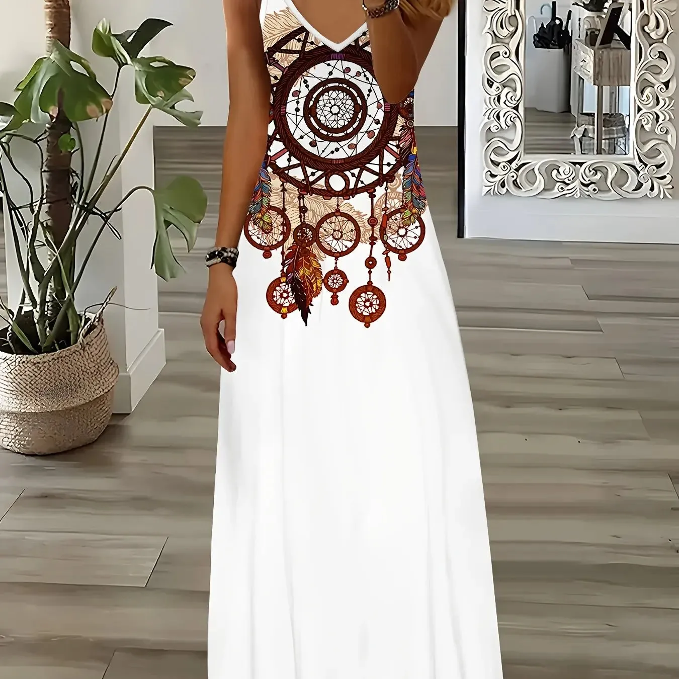 Women's Summer Dresses Casual Fashion Ankle Sleeveless Bohemian Print Beach Resort Style Long Dress