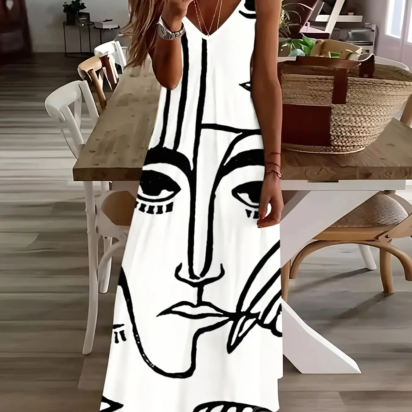 Women's Summer Dresses Casual Fashion Ankle Sleeveless Bohemian Print Beach Resort Style Long Dress