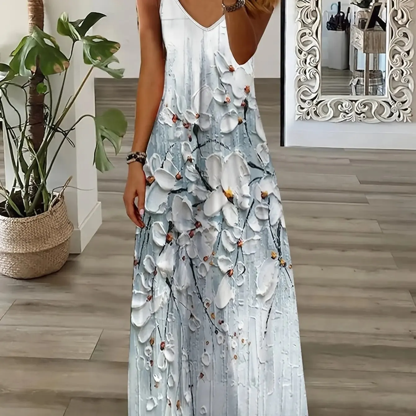 Women's Summer Dresses Casual Fashion Ankle Sleeveless Bohemian Print Beach Resort Style Long Dress
