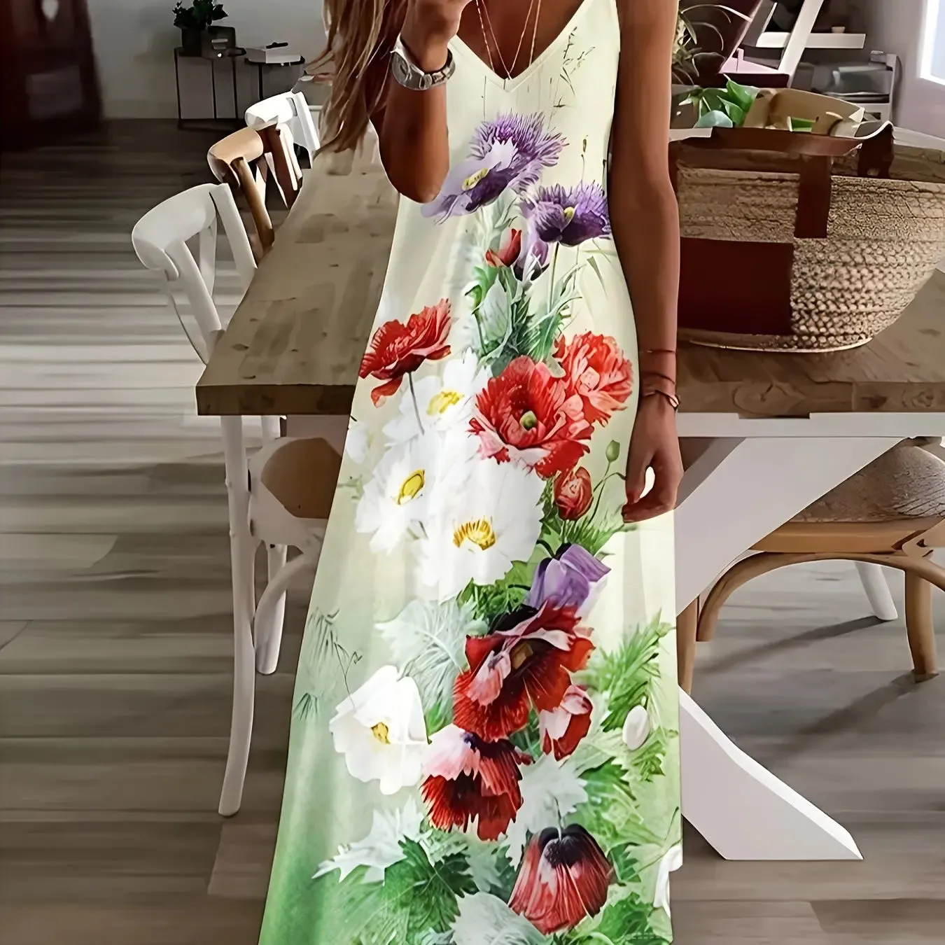 Women's Summer Dresses Casual Fashion Ankle Sleeveless Bohemian Print Beach Resort Style Long Dress