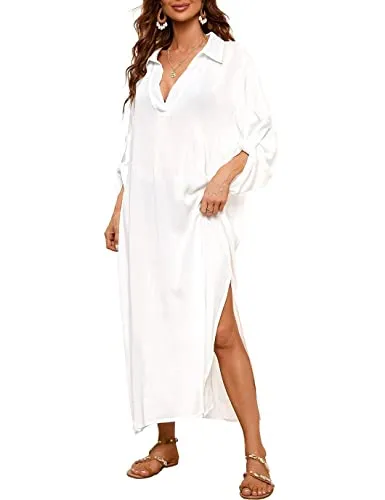 Women's V-Neck Plus Size Beach Kaftan Cover Up