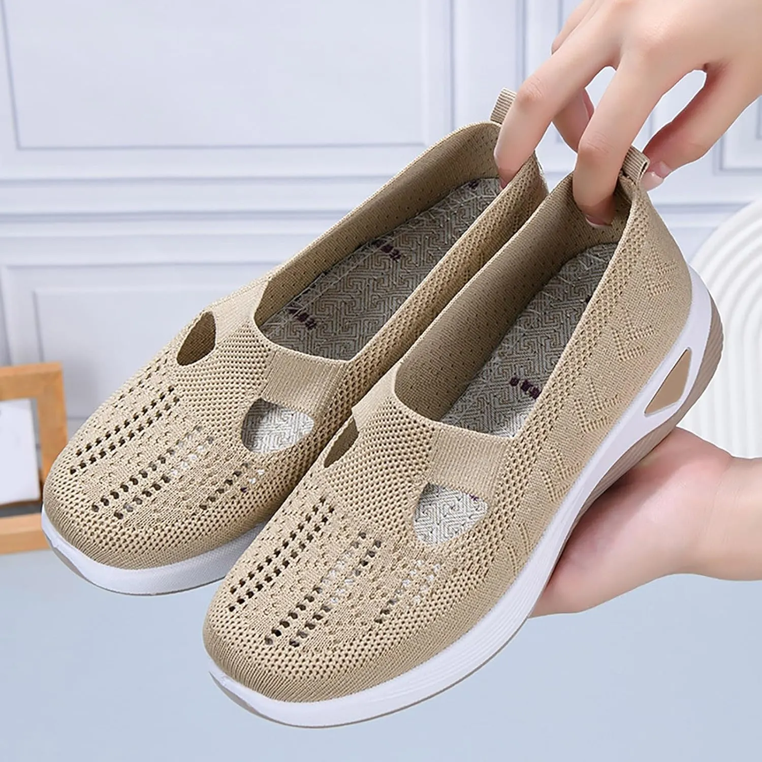 Women's Woven Orthopedic Breathable Soft Shoes Running Shoes for Women Wide Feet White Casual Shoes White Platform Sneakers Waterproof Tennis Shoe Trainers Shoe