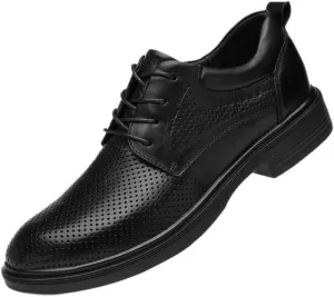 YZABEL Men's Business Casual Dress Shoes, Round Toe Lace-Up Breathable Hollow Formal Shoes, Rubber Non-Slip for Formal and Everyday Wear