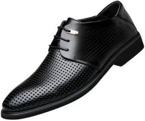 YZABEL Men's Genuine Leather Oxfords Dress Shoes, Pointed Toe Lace Up Business Casual Shoes, Breathable Hollow Lightweight Comfortable for Formal and Everyday Wear