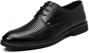 YZABEL Men's Lace Up Low Top Business Casual Shoes, Summer Pointed Toe Breathable Hollow Oxfords Dress Shoes, Rubber Non-Slip for Daily Commuting Activity
