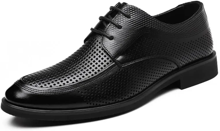 YZABEL Men's Lace Up Low Top Business Casual Shoes, Summer Pointed Toe Breathable Hollow Oxfords Dress Shoes, Rubber Non-Slip for Daily Commuting Activity