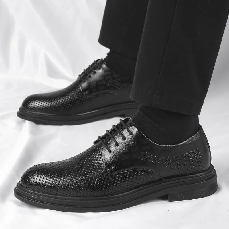 YZABEL Men's Lace-up Oxford Shoes, Classic Pointed Toe Breathable Hollow Formal Shoes, Soft-Soled Non-Slip for Formal and Everyday Wear