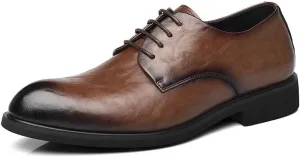 YZABEL Men's Leather Lace-Up Business Casual Shoes, Pointed Toe Flat Low Top Oxfords Dress Shoes, Rubber Non-Slip for Formal Business Wedding