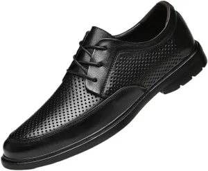 YZABEL Men's Leather Lace-Up Business Shoes, Pointed Toe Breathable Hollow Oxfords Dress Shoes, Rubber Non-Slip for Daily Commuting Activity