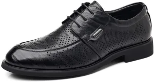 YZABEL Men's Leather Lace-Up Business Shoes, Pointed Toe Breathable Hollow Oxfords Dress Shoes, Soft-Soled Non-Slip for Formal and Everyday Wear
