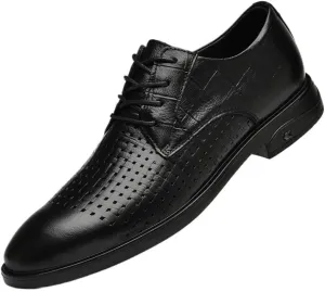 YZABEL Men's Leather Lace-Up Business Shoes, Summer Pointed Toe Breathable Stylish Oxfords Dress Shoes, Lightweight Comfortable for Formal Business Wedding