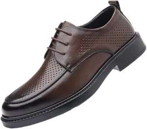 YZABEL Men's Leather Lace-Up Business Shoes, Summer Pointed Toe Oxfords Dress Shoes, Breathable Hollow Lightweight Comfortable for Daily Commuting Activity